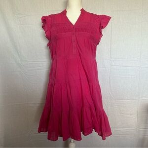 Tiered Ruffle Sleeve Dress Pink V Neck‎ Casual Summer Sun Dress Sundance